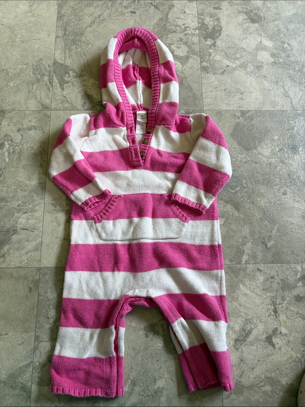 Baby Hooded One-Piece Romper in Pink and White Stripes